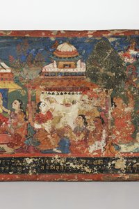 Detalj fra et buddhistisk manuskriptomslag (ugjennomsiktig wc på tre)