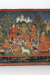 Detalj fra et buddhistisk manuskriptomslag (ugjennomsiktig wc på tre)