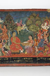 Detalj fra et buddhistisk manuskriptomslag (ugjennomsiktig wc på tre)
