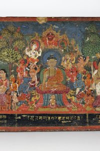Detalj fra et buddhistisk manuskriptomslag (ugjennomsiktig wc på tre)
