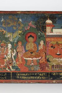 Detalj fra et buddhistisk manuskriptomslag (ugjennomsiktig wc på tre)