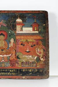 Detalj fra et buddhistisk manuskriptomslag (ugjennomsiktig wc på tre)