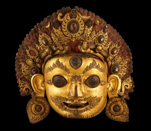 Head of Bhairava, c.16th century (painted gilt copper and rock cystal) av Nepalese School