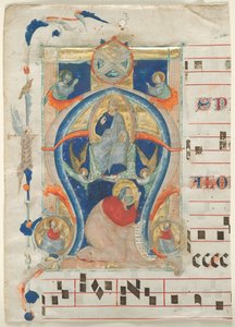 Fragment av et antifonarium med historisk initial (A): Kristus i majestet