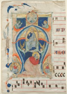 Fragment of an Antiphonary with Historiated Initial A: Christ in Majesty, 1308.