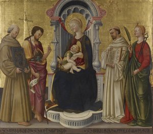 Jomfru og barn tronet med fire hellige, ca. 1450 (tempera og gull på panel) av Neri di Bicci