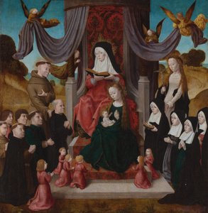 Jomfruen og barnet med den hellige Anne Anna Selbdritt, de hellige Francis, Lidwina og givere, ca. 1490-1