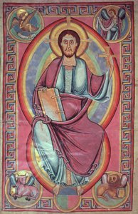 Legg til 28107 f.136 Kristus i Majestet, fra Stavelot-bibelen av Netherlandish School