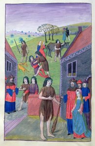 Ms 324 f.91 v. Hercules kjemper mot Achelous og tar oksen ved hornet, 1479 av Netherlandish School