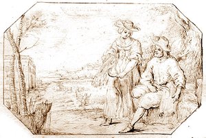 The Four Seasons: Summer - Reaping, ca. 1675 (penn og sepiablekk på papir) av Netherlandish School