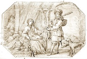 The Four Seasons: Winter - The Return from Hunting, ca. 1675 (penn og sepia blekk på papir) av Netherlandish School