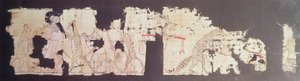 Satirisk papyrus som viser en mus som blir servert av katter (papyrus)