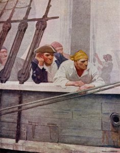 Illustrasjon for kidnappet av Robert Louis Stevenson (farge litho) av Newell Convers (after) Wyeth