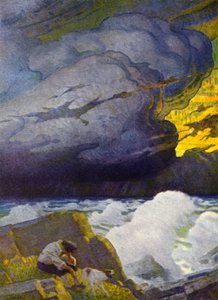 Illustrasjon for Robinson Crusoe (farge litho) av Newell Convers (after) Wyeth