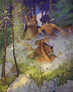 Illustrasjon for The Last of the Mohicans (farge litho)