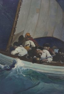 "Åh, Morgans menn er ute etter deg; og Blackbeard - slyngel!..." av Newell Convers Wyeth