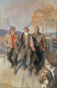 Three Hunters and Hounds (olje på lerret) av Newell Convers Wyeth