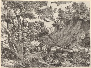 Saint Hieronymus i villmarken av Niccolò Boldrini after Titian