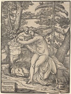 Venus og Amor av Niccolò Boldrini after Titian