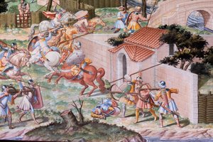 Detalj av freskomaleri i Hall of Battles i 1431-slaget ved La Higueruela (fresco) av Niccolo (and workshop) Granello