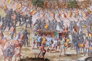Detalj av freskomaleri i Hall of Battles i slaget ved La Higueruela i 1431