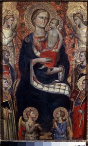 Madonna og barn med hellige og engler. Madonna med barn, hellige og engler. Maleri av Niccolo di Pietro Gerini (cirka 1350-1415). Florentinsk kunst, middelalder. Tempera på tre. Eremitasjemuseet, St. Petersburg