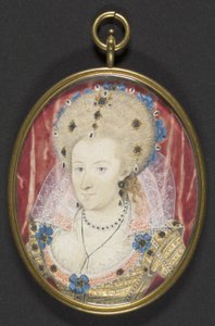 Anne av Danmark, ca. 1600 (gouache på vellum lagt på kort) av Nicholas (studio of) Hilliard