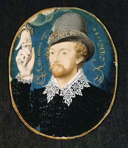 Mann som spenner hånden fra en sky, muligens William Shakespeare, 1588 av Nicholas Hilliard