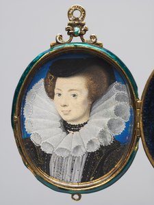 Portrait of a Woman, ca. 1593 (akvarell på vellum i en medaljongramme i gull og emalje)