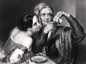 Forutsi fremtiden fra å lese kaffegrut, gravert av Charles William Sharpe (1818-99) av Nicholas Joseph Crowley