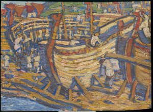 Bygge skipene. Skisse til maleriet med samme tittel, 1903 av Nicholas Roerich