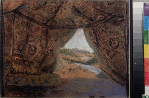 Forberedende sett til operaen La Pskovitaine (Jomfruen av Pskov) av Nicholas (Nikolai) Rimsky Korsakov (1844-1908). Verk av Nicholas Roerich (1874-1947), pastell på papp av Nicholas Roerich