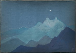 Himalaya, månelyse fjell, skisse, 1933