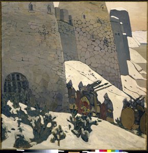 Klokken. Maleri av Nicholas Roerich (1874-1947), olje på lerret av Nicholas Roerich
