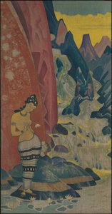 Song of the Waterfall, dekorativt panel, "Dreams of Wisdom"-serien, 1920 av Nicholas Roerich