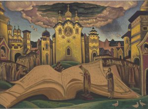 The Golubinaya Kniga (The Book of the Dove, le livre de la colombe) av Roerich, Nicholas (1874-1947). Tempera på lerret, størrelse: 73,5x101,5 av Nicholas Roerich