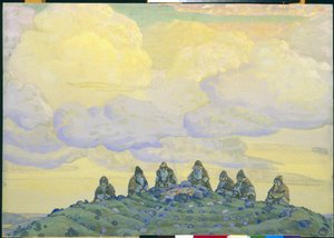 The Great Sacrifice: dekor for balletten "The Rite of Spring" av Igor Stravinsky, 1910 av Nicholas Roerich