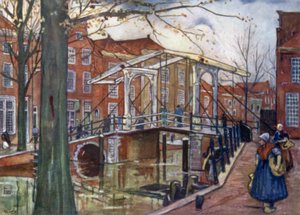 The Old Rhine, Leiden (farge litho) av Nico Jungman