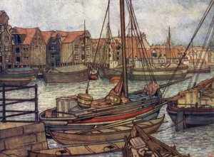 Norge: Bergens båter og lager (farge litho)