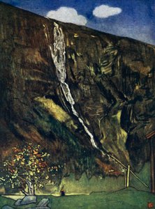 Norge: Romsdalsfossen (farge litho) av Nico Jungman