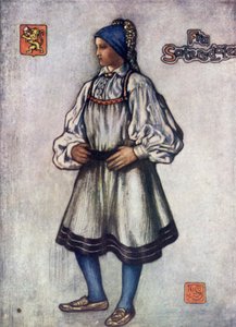 Norge: Saetersdalen bondepike (farge litho) av Nico Jungman