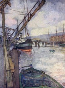Norge: Trondhjem (farge litho) av Nico Jungman
