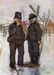 Gamle nederlendere på skøyter (farge litho) av Nico Jungman