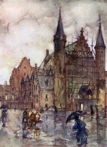 Binnenhof, Haag (farge litho) av Nico Jungman