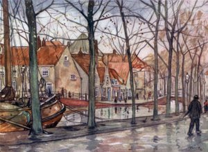Havnen, Haag (farge litho) av Nico Jungman