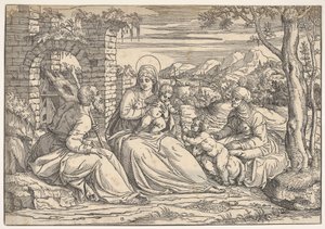 Den hellige familie med de hellige Elizabeth og Johannes, ca. 1550.
