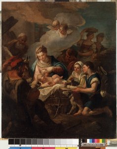 ""Tilbedelse av Kristusbarnet"" (Tilbedelsen av Kristusbarnet) Maleri av Nicola Grassi (1682-1748) Mikalojus Konstantinas Ciurlionis Museum of Fine Arts fra 1700-tallet, Kaunas, Litauen av Nicolò Grassi