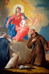Nasjonalgalleriet. Vår frue av rosenkransen med St Dominic og St Francis d