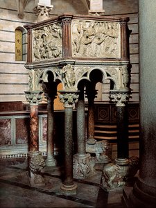 Marmorprekestol av en kirke, i dåpskapellet i Pisa 1260 (lavt relieff)