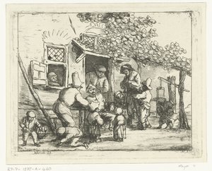 To gatemusikanter foran et hus av Nicolaas Albrecht